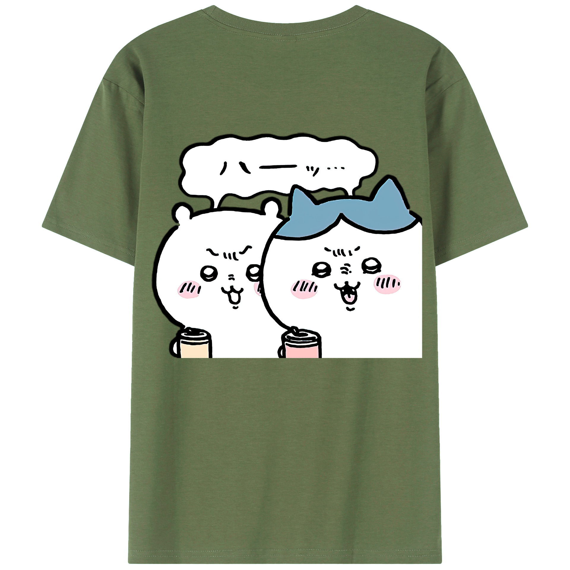 （画像用） ちいかわ ハチワレ Chii-kawa hachiware 綿100％ メンズ半袖Tシャツ（バックプリント） 通気性